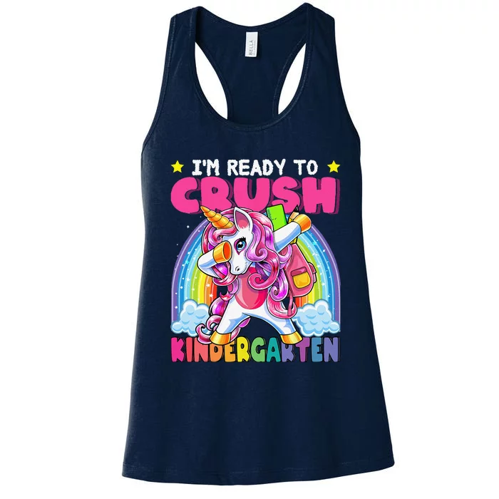 Crush Kindergarten Dabbing Unicorn Back To School Gift Women's Racerback Tank