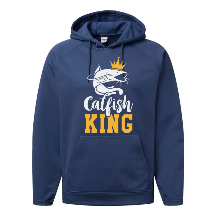 Catfish King Design Funny Catfish Fishing Gift Performance Fleece Hoodie