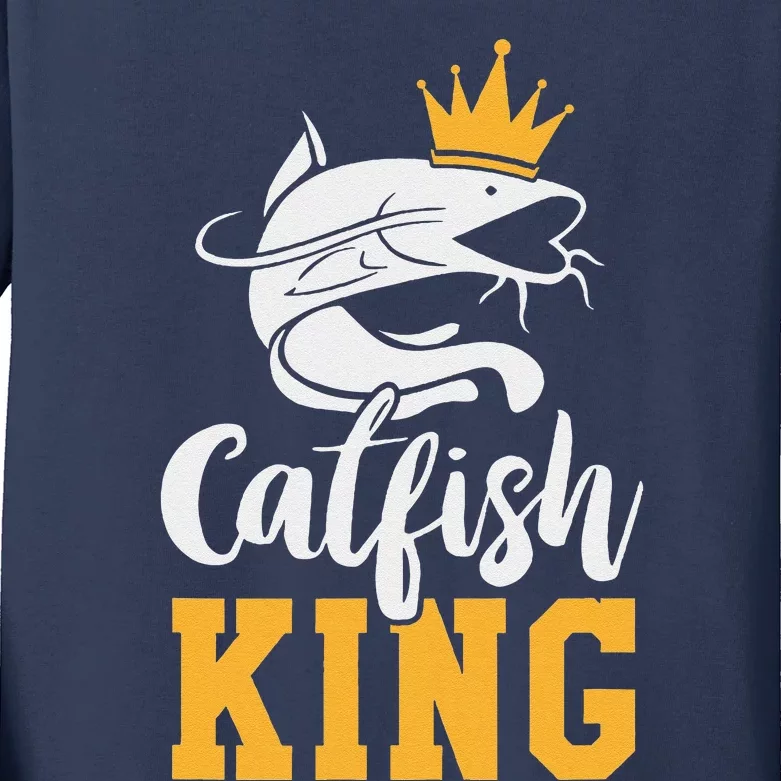 Catfish King Design Funny Catfish Fishing Gift Kids Long Sleeve Shirt