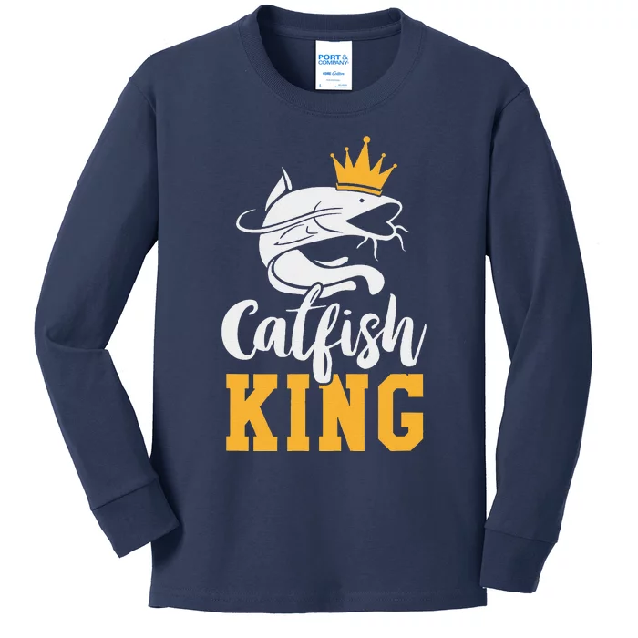 Catfish King Design Funny Catfish Fishing Gift Kids Long Sleeve Shirt