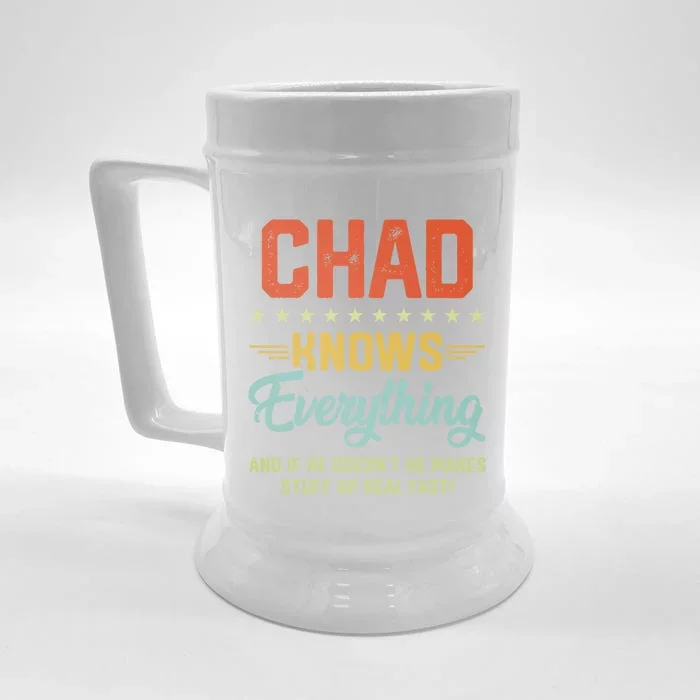 Chad Knows Everything Funny Name Personalized Jokes Gift Front & Back Beer Stein