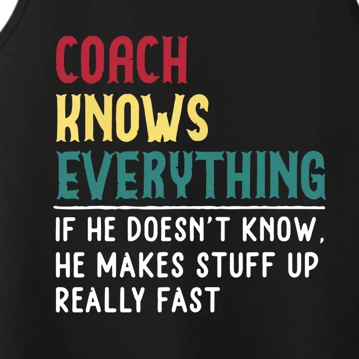 Coach Know Everything Funny Fathers Day Gift For Coach Dad Performance Tank