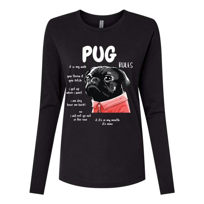 Cute Kawaii Funny Black Pug Dog Rules Gifts Men Women Kids Womens Cotton Relaxed Long Sleeve T-Shirt