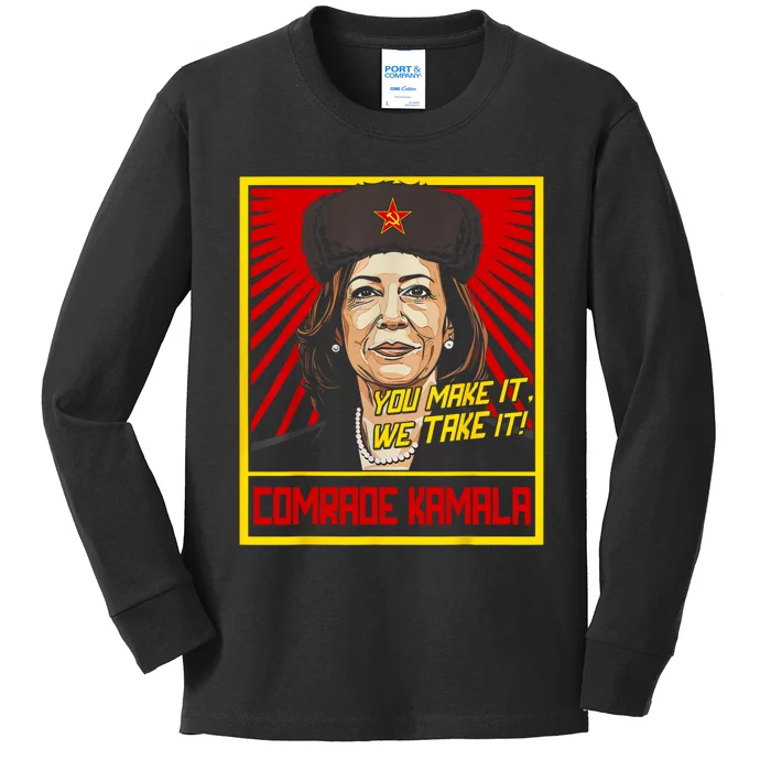 Comrade Kamala Funny Anti Harris Kids Long Sleeve Shirt