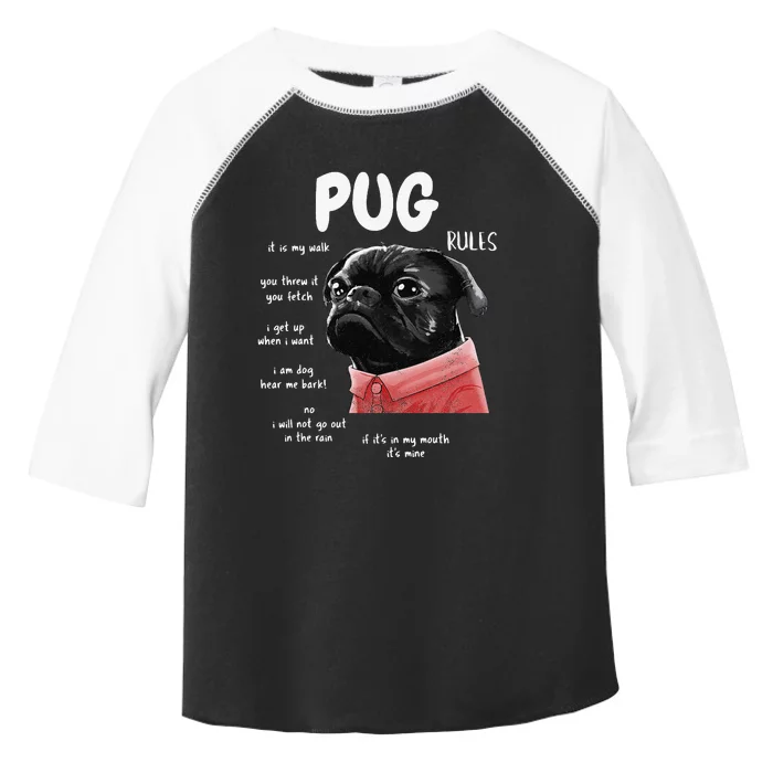 Cute Kawaii Funny Black Pug Dog Rules Gifts Toddler Fine Jersey T-Shirt