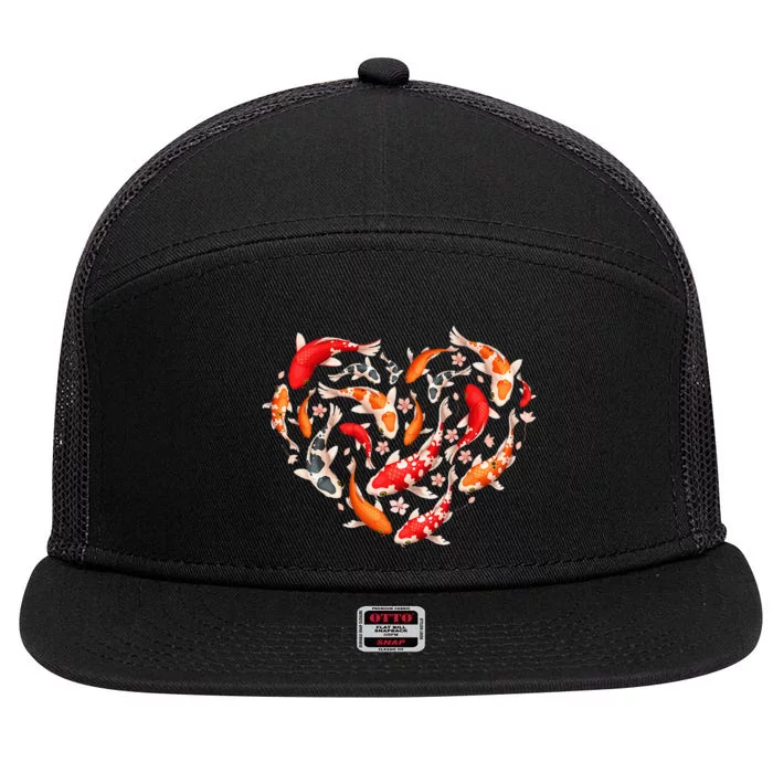 Cool Koi Fish For Men Women Japan Fishing Japanese Koi Lover 7 Panel Mesh Trucker Snapback Hat