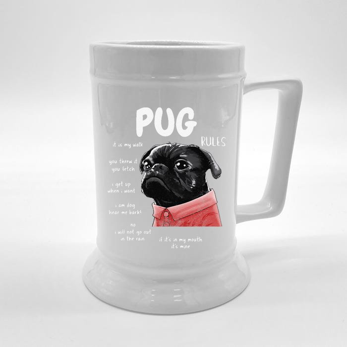 Cute Kawaii Funny Black Pug Dog Rules Gifts Women Front & Back Beer Stein