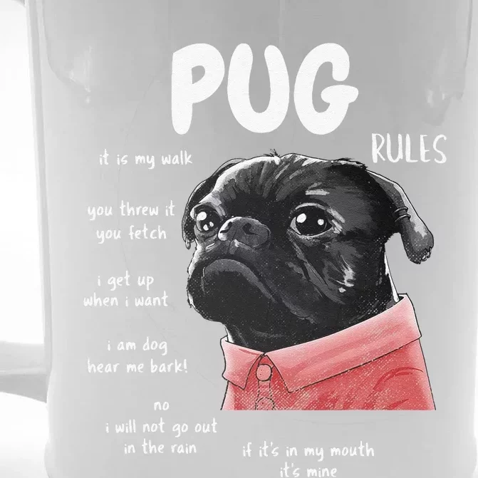 Cute Kawaii Funny Black Pug Dog Rules Gifts Women Front & Back Beer Stein