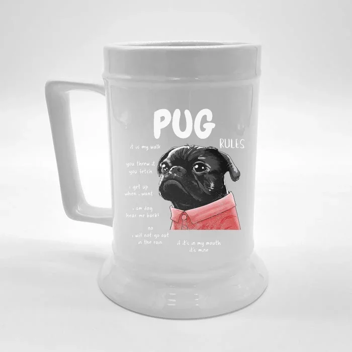 Cute Kawaii Funny Black Pug Dog Rules Gifts Women Front & Back Beer Stein