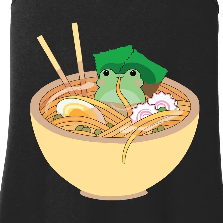 Cute Kawaii Frog Eating In Ramen Bowl Ladies Essential Tank