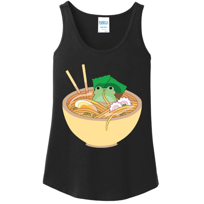 Cute Kawaii Frog Eating In Ramen Bowl Ladies Essential Tank