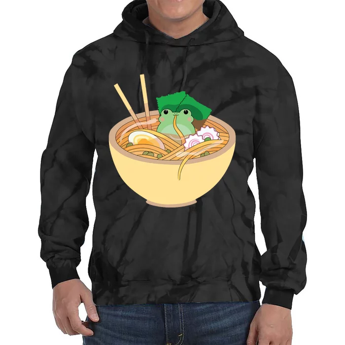 Cute Kawaii Frog Eating In Ramen Bowl Tie Dye Hoodie