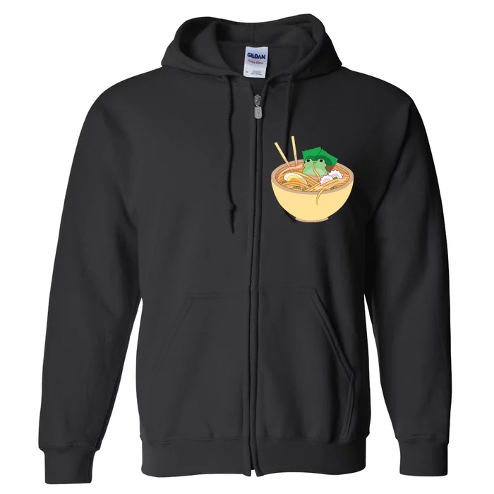 Cute Kawaii Frog Eating In Ramen Bowl Full Zip Hoodie