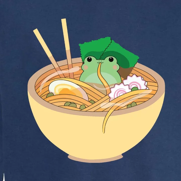 Cute Kawaii Frog Eating In Ramen Bowl Garment-Dyed Sweatshirt