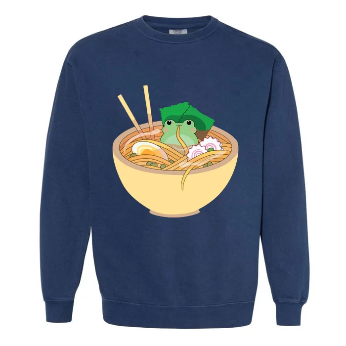 Cute Kawaii Frog Eating In Ramen Bowl Garment-Dyed Sweatshirt