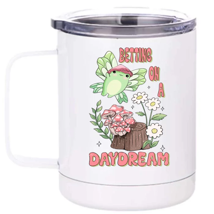 Cute Kawaii Frog Betting On A Daydream Gift Front & Back 12oz Stainless Steel Tumbler Cup