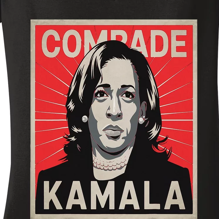 Comrade Kamala Funny Political Wearing Pearls Women's V-Neck T-Shirt