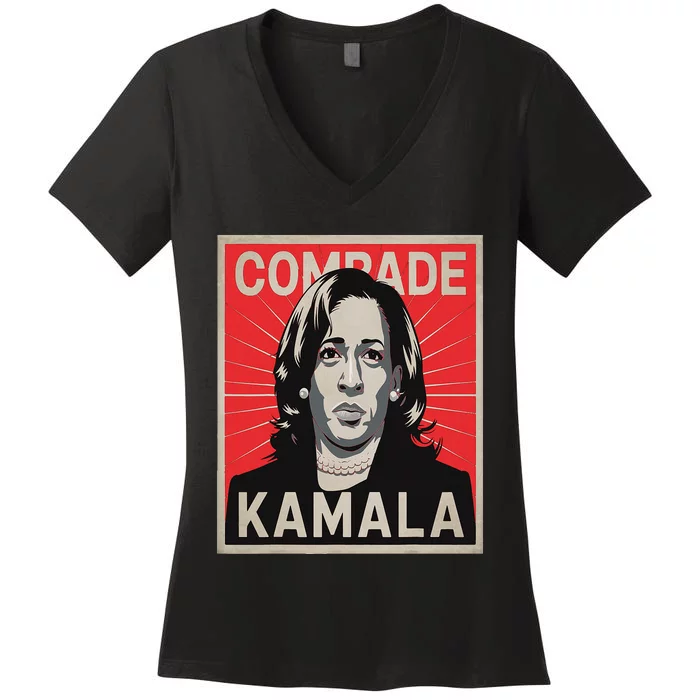 Comrade Kamala Funny Political Wearing Pearls Women's V-Neck T-Shirt