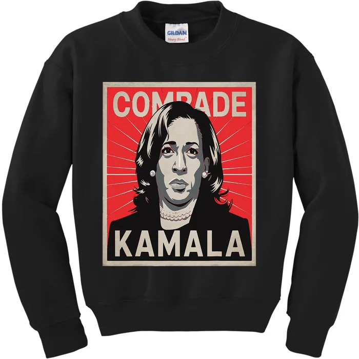 Comrade Kamala Funny Political Wearing Pearls Kids Sweatshirt