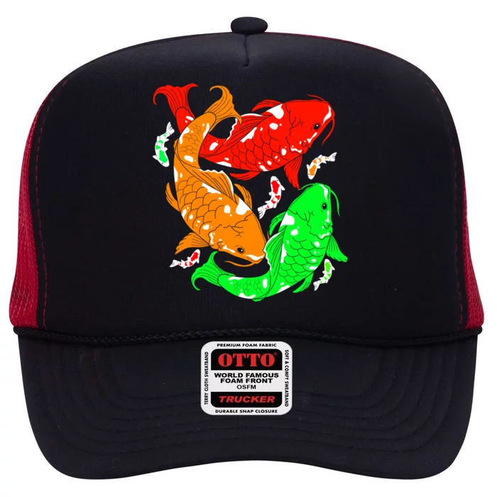 Colorful Koi Fish Family Fish Funny Gift High Crown Mesh Trucker Hat