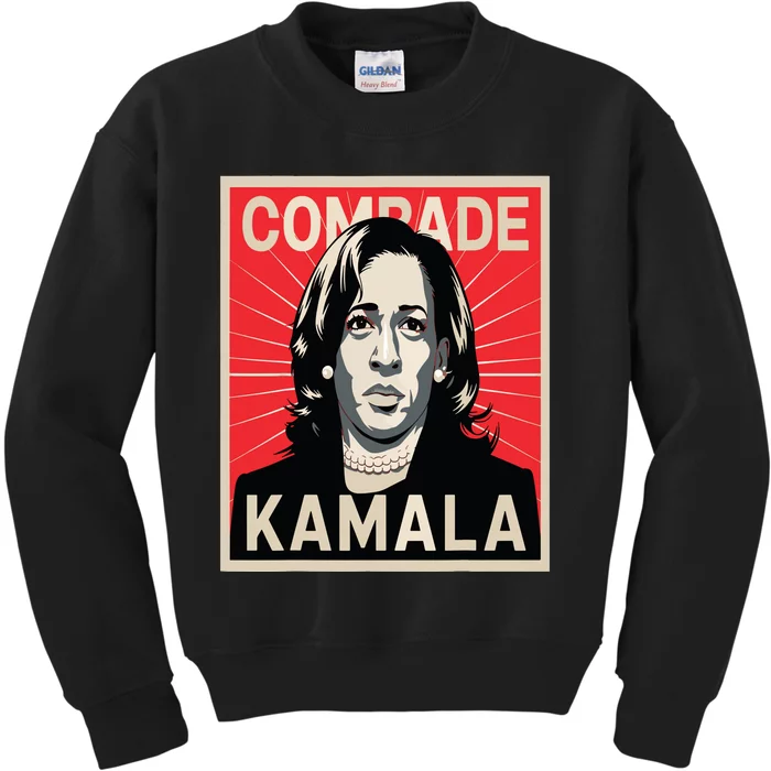 Comrade Kamala Funny Political Wearing Pearls Kids Sweatshirt