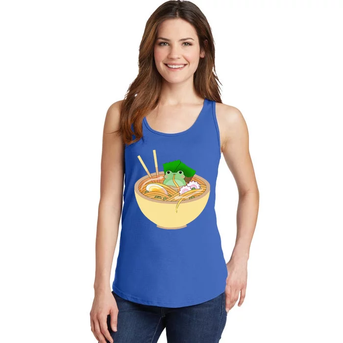 Cute Kawaii Frog Eating In Ramen Bowl Ladies Essential Tank