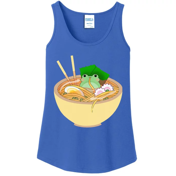 Cute Kawaii Frog Eating In Ramen Bowl Ladies Essential Tank