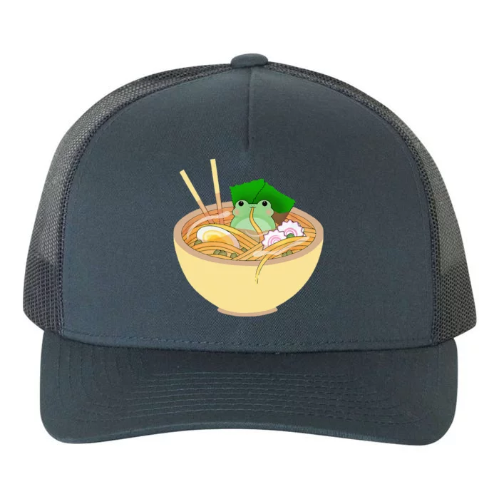 Cute Kawaii Frog Eating In Ramen Bowl Yupoong Adult 5-Panel Trucker Hat