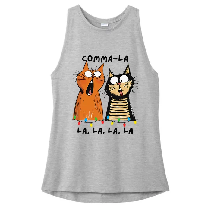 Commalalala Kamala Funny Cats Christmas Election 2024 Ladies Tri-Blend Wicking Tank