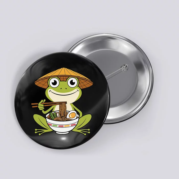 Cute Kawaii Frog Eating Noodles In Ramen Bowl Button