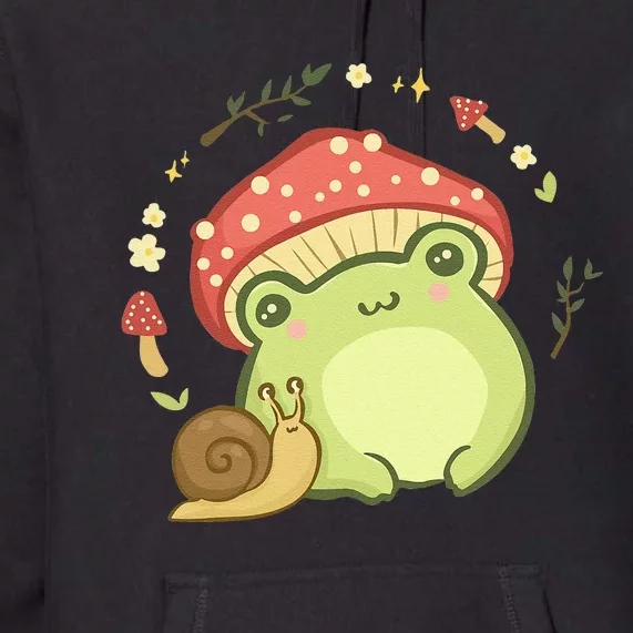 Cute Kawaii Frog Snail Mushroom Cottagecore Aesthetic Premium Hoodie