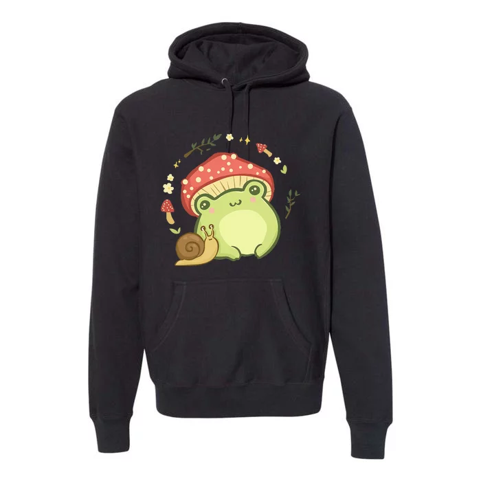 Cute Kawaii Frog Snail Mushroom Cottagecore Aesthetic Premium Hoodie