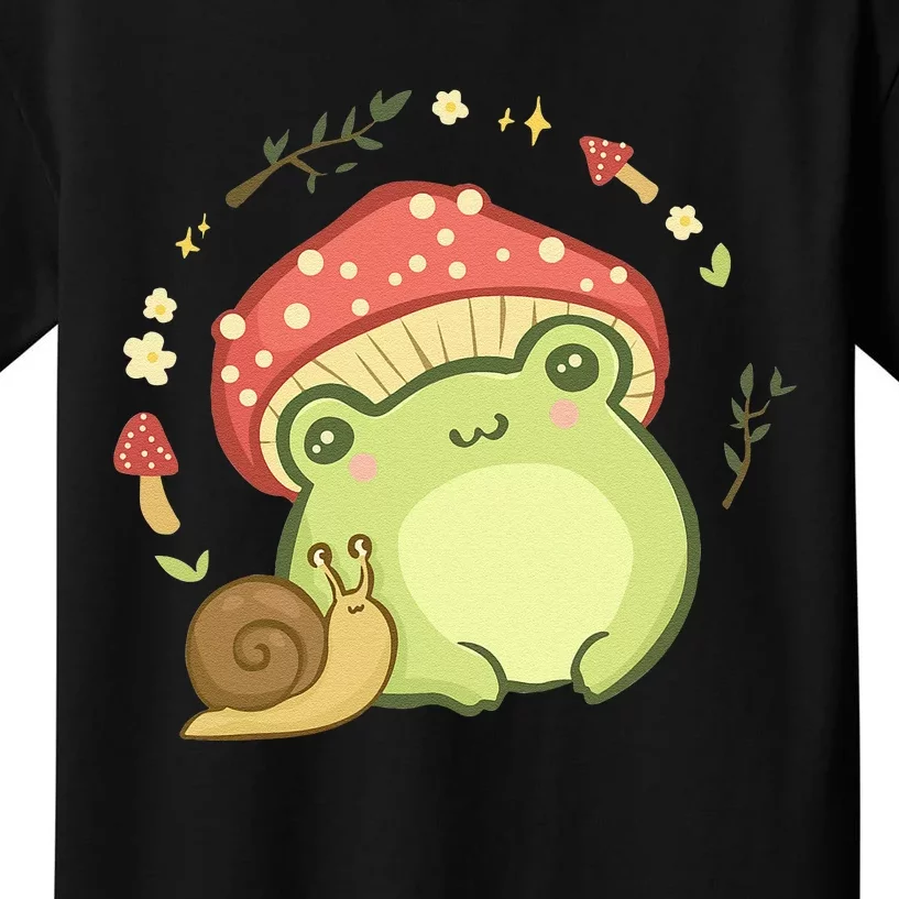 Cute Kawaii Frog Snail Mushroom Cottagecore Aesthetic Kids T-Shirt
