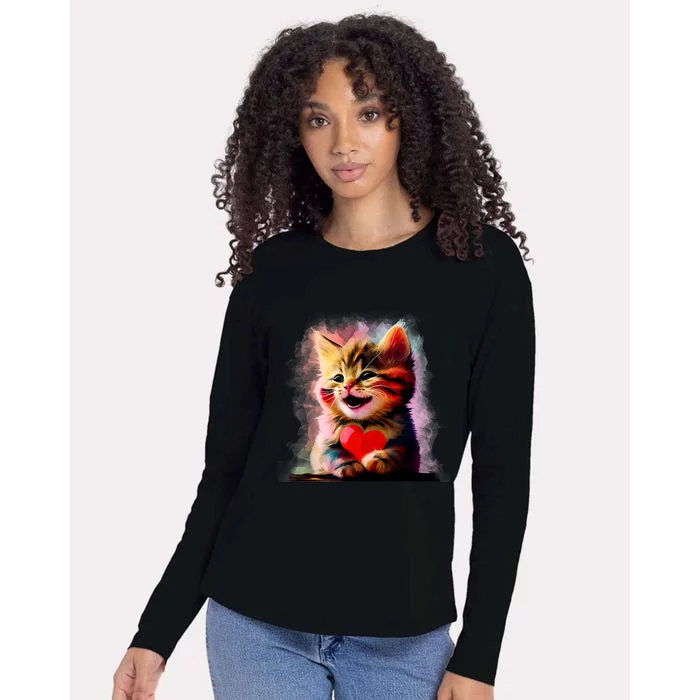 Cute Kitten For Cat Lovers Colorful Art Kitty Adoption Womens Cotton Relaxed Long Sleeve T-Shirt