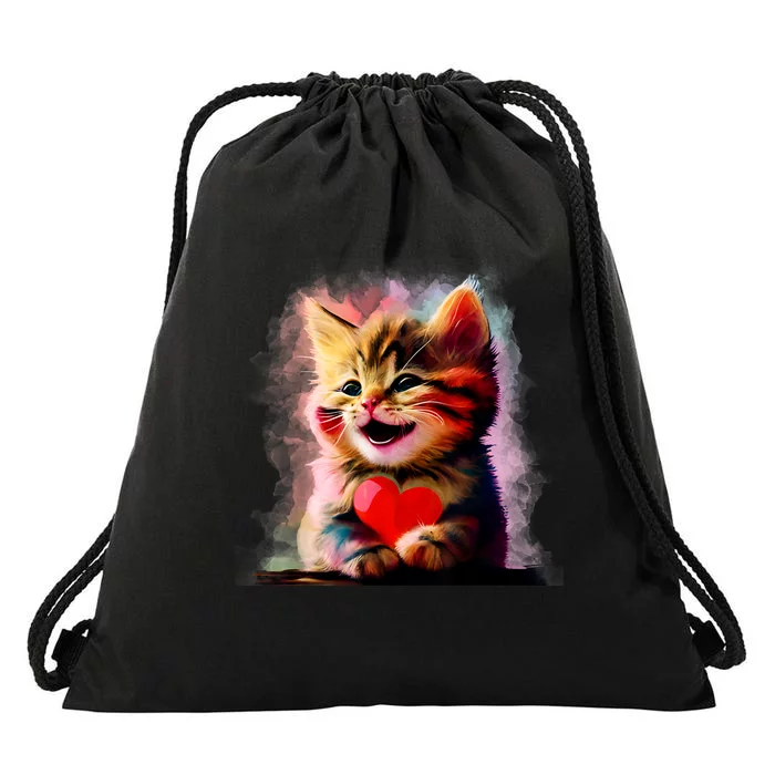 Cute Kitten For Cat Lovers Colorful Art Kitty Adoption Drawstring Bag