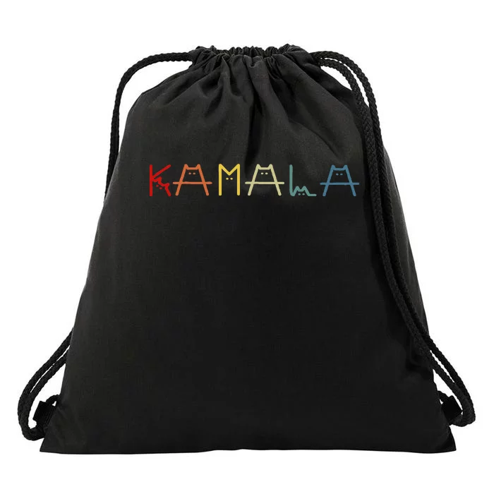 Cute Kamala Harris Cat Vintage Lettering Positive Funny Drawstring Bag