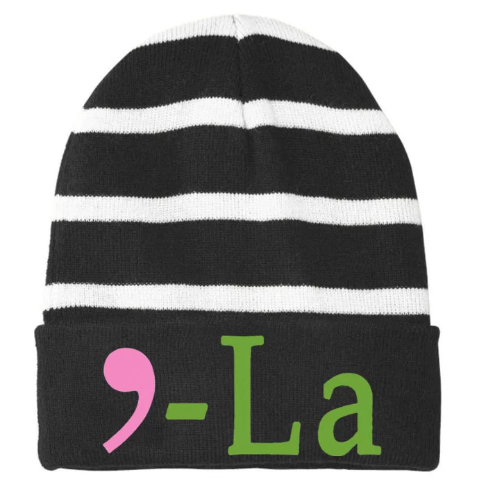 Commala Kamala Harris Green Biden Harris 2024 Striped Beanie with Solid Band