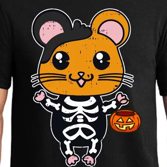 Cute Kawaii Hamster Halloween Hamster Skeleton Pumpkin Pajama Set