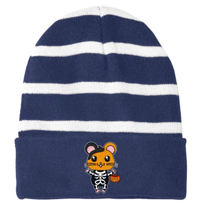 Cute Kawaii Hamster Halloween Hamster Skeleton Pumpkin Striped Beanie with Solid Band