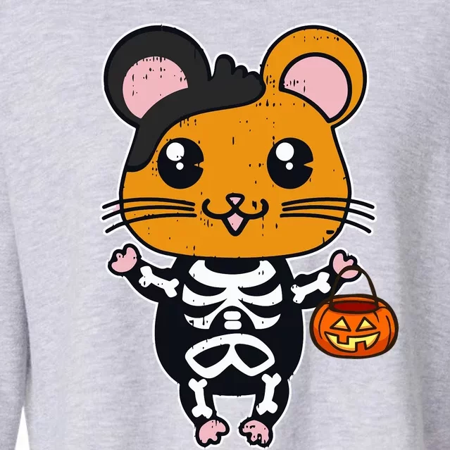 Cute Kawaii Hamster Halloween Hamster Skeleton Pumpkin Cropped Pullover Crew