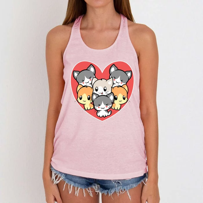 Cute Kitten Heart Shaped Design For Cat Lovers Meaningful Gift Women's Knotted Racerback Tank