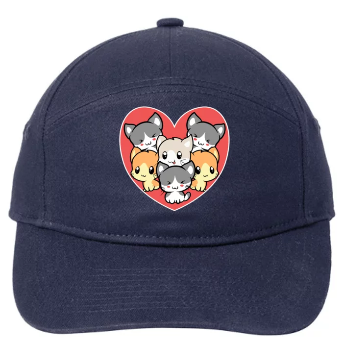 Cute Kitten Heart Shaped Design For Cat Lovers Gift 7-Panel Snapback Hat