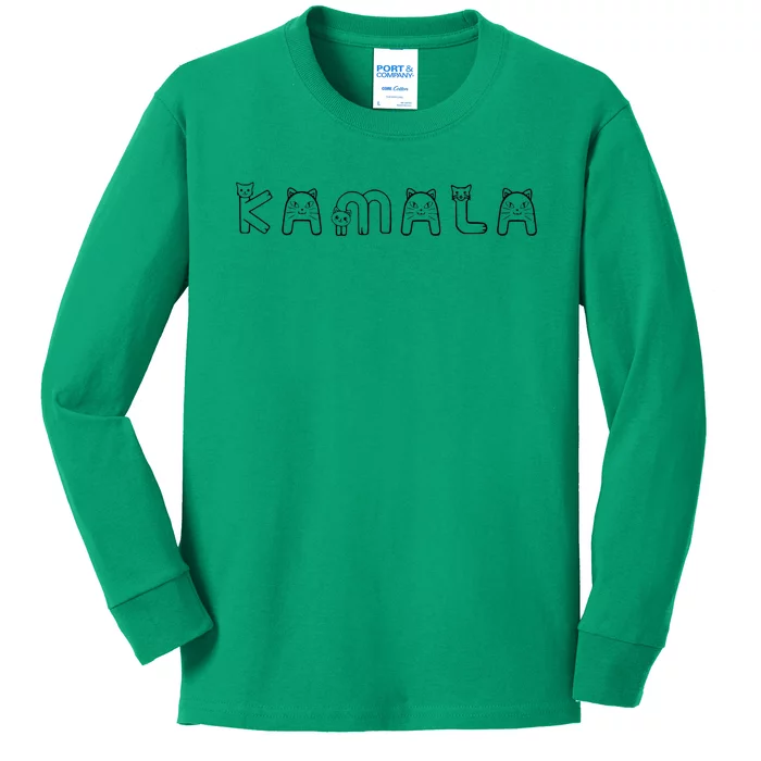 Cute Kamala Harris Cat Lettering Positive Funny Kids Long Sleeve Shirt