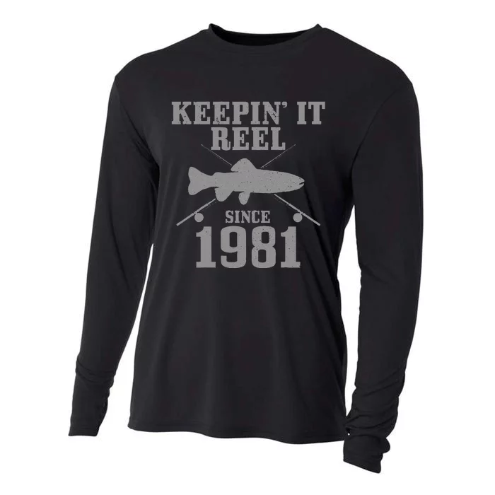 Cute Keepin It Reel Since 1981 Funny 40th Birthday Gift Fishing Cute Cooling Performance Long Sleeve Crew