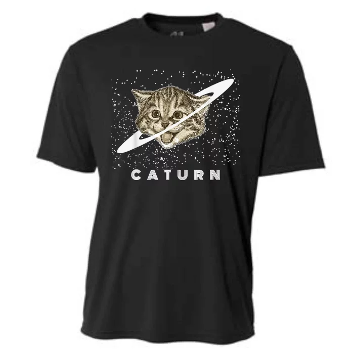 Caturn Kitten In Space Galaxy Universe Cat Lover Cooling Performance Crew T-Shirt