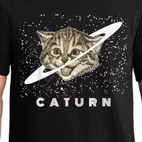 Caturn Kitten In Space Galaxy Universe Cat Lover Pajama Set