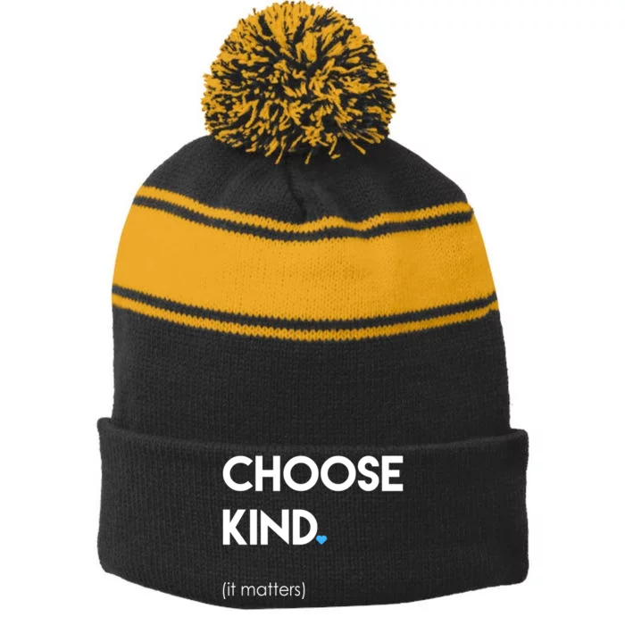 Choose Kind It Matters Stripe Pom Pom Beanie