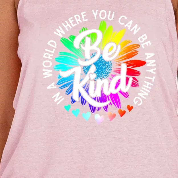 Choose Kindness In A World Where You Can Be Anything Be Kind Cute Daisy Flower R Women's Knotted Racerback Tank