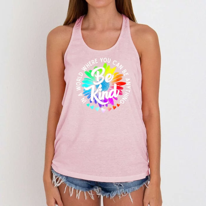 Choose Kindness In A World Where You Can Be Anything Be Kind Cute Daisy Flower R Women's Knotted Racerback Tank