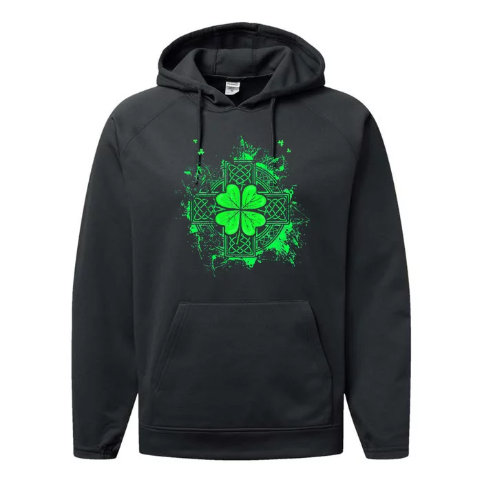 Celtic Knot Irish Shamrock Three Leaf Clover St Patricks Day Performance Fleece Hoodie